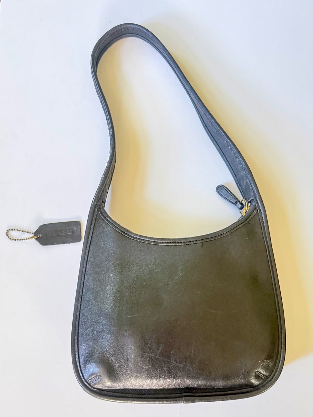 Vintage Coach Ergo Mini Zip Bag – Black Leather – Style No. 9020 (Made in USA)